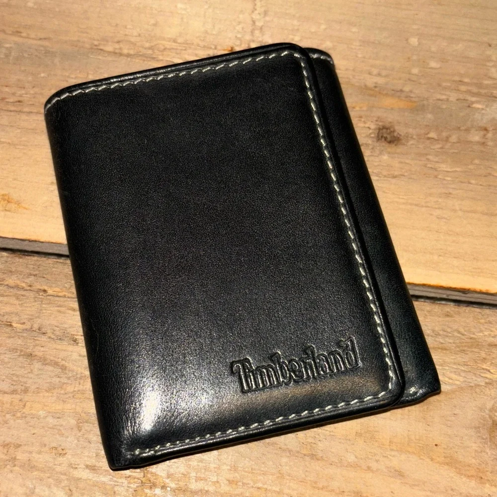 Timberland Black Leather Trifold Wallet